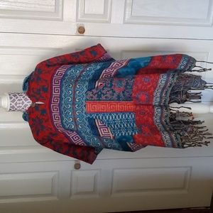 Boho Hooded Poncho with Pocket and Tassels, Artisan made in Mexico